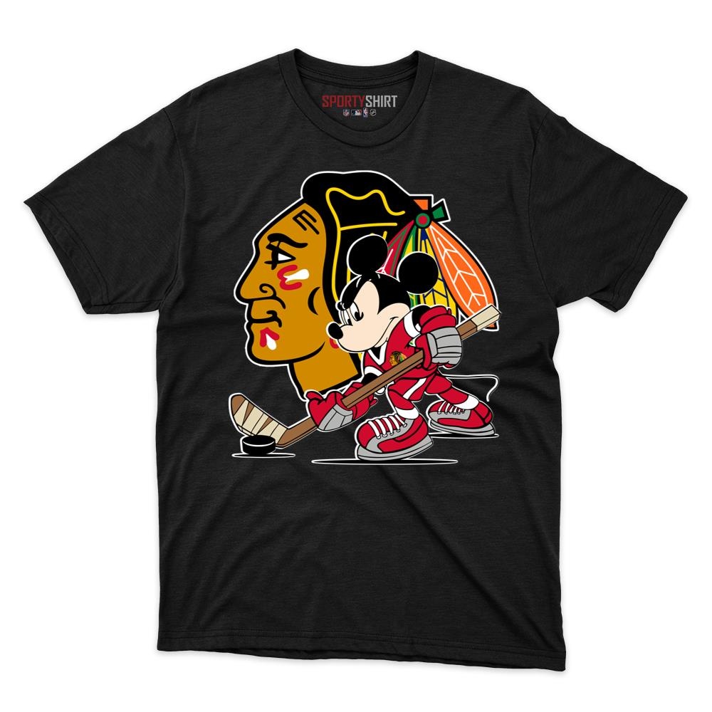 Chicago Blackhawks Mickey Mouse Player Unisex Shirt, Disney Cartoon Cotton Graphic Tee, Game Day Fan Gift