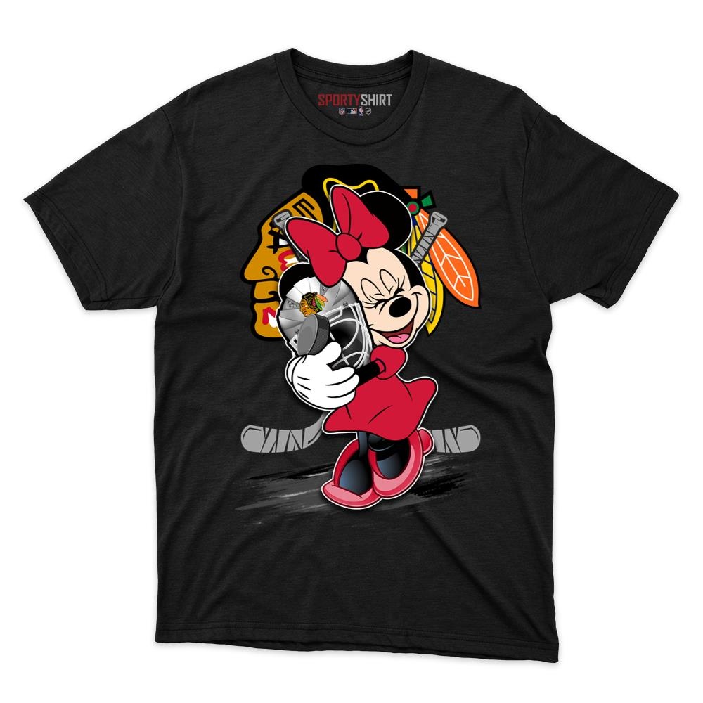 Chicago Blackhawks Minnie Mouse Unisex Shirt, Disney Cartoon Crossover Cotton Graphic Tee, Game Day Fan Gift