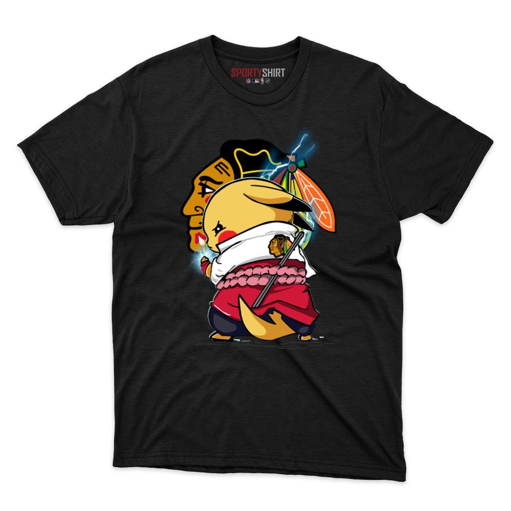 Chicago Blackhawks Pikachu Meets Sasuke Uchiha Unisex Shirt, Pokemon Naruto Anime Crossover Cotton Tee, Gift