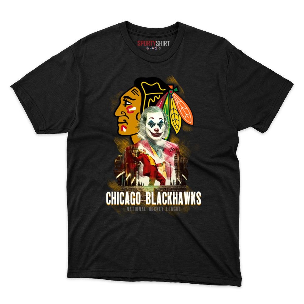 Chicago Blackhawks Put On A Happy Face Joker Unisex Shirt, Funny Villain Cotton Graphic Tee, Game Day Gift