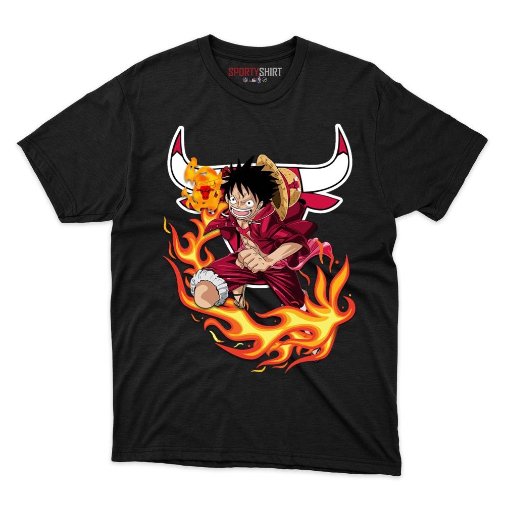 Chicago Bulls Luffy One Piece Straw Hat Unisex Shirt, Anime Pirate Cotton Graphic Tee, Game Day Fan Gift