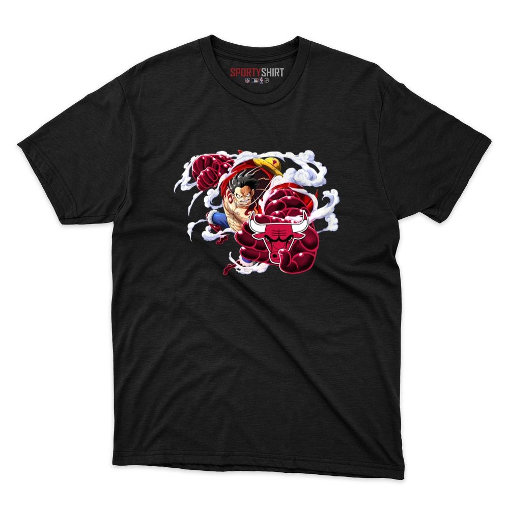 Chicago Bulls Monkey D Luffy Gear One Piece Unisex Shirt, Anime Crossover Cotton Graphic Tee, Game Day Gift