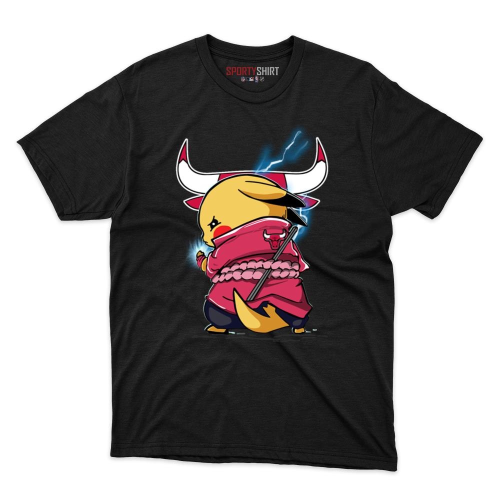 Chicago Bulls Pikachu Meets Sasuke Uchiha Unisex Shirt, Pokemon Naruto Anime Crossover Cotton Tee, Fan Gift