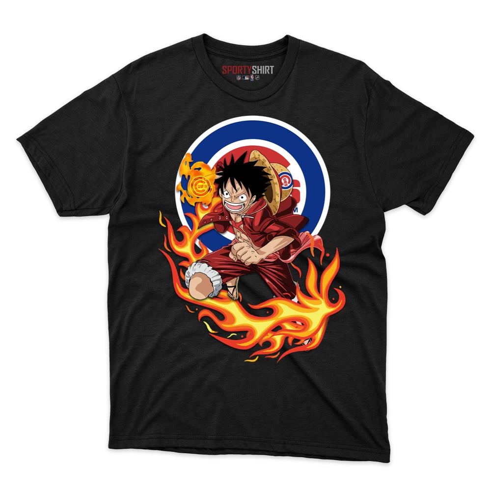 Chicago Cubs Luffy One Piece Straw Hat Unisex Shirt, Anime Pirate Cotton Graphic Tee, Game Day Fan Gift