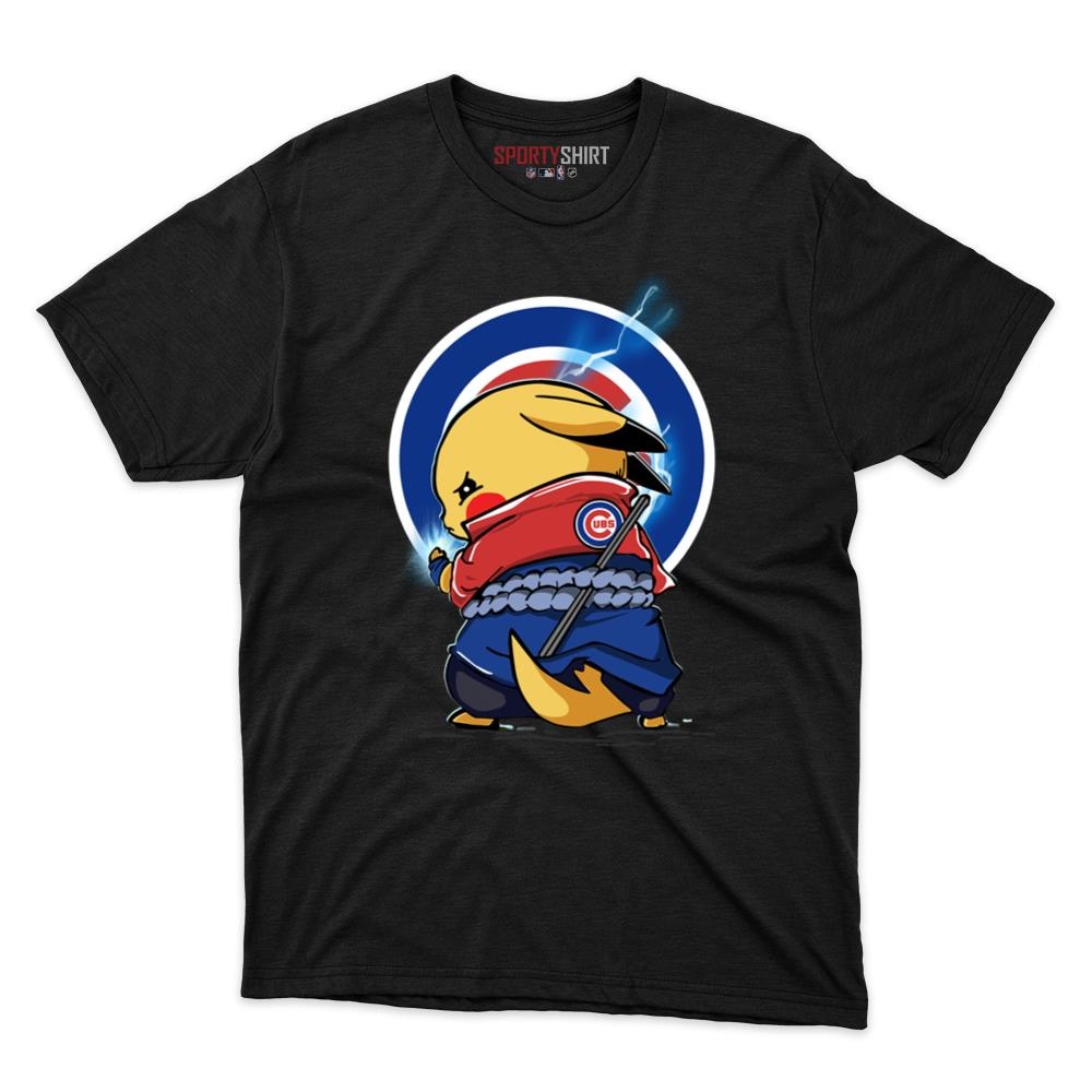 Chicago Cubs Pikachu Meets Sasuke Uchiha Pokemon Anime Unisex Cotton Graphic Tee, Fan Shirt for Game Day