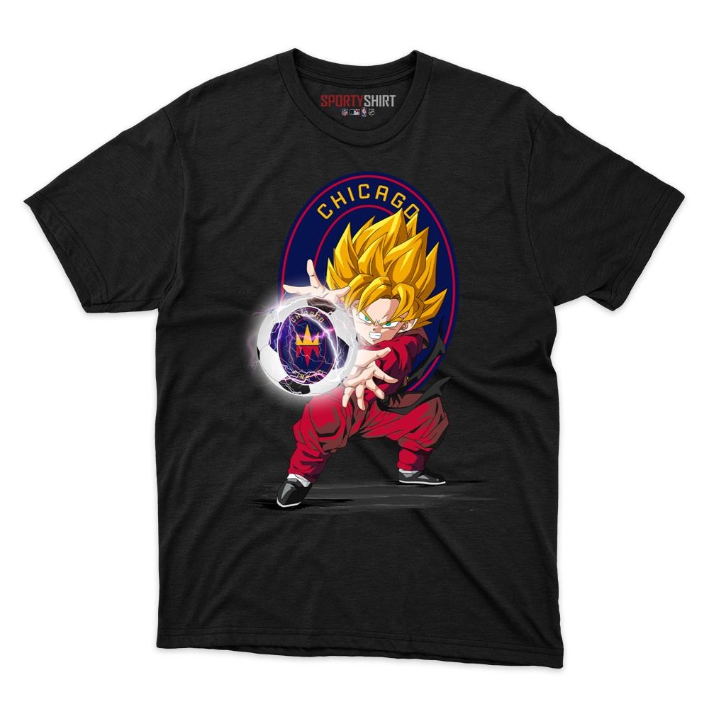 Chicago Fire MLS Goku Dragon Ball Z Anime Unisex Cotton Graphic Tee, Soccer Fan Shirt for Game Day