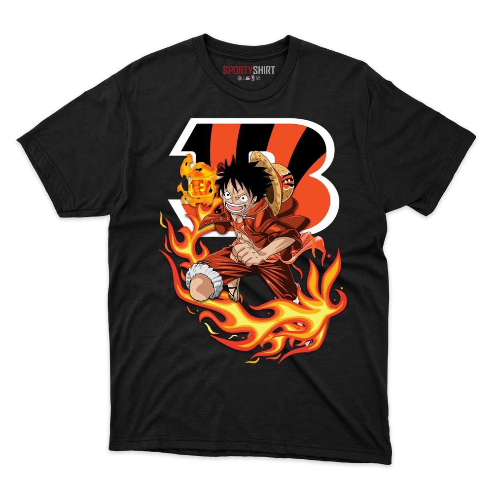 Cincinnati Bengals Luffy One Piece Pirate Anime Unisex Cotton Graphic Tee, Fan Shirt for Game Day