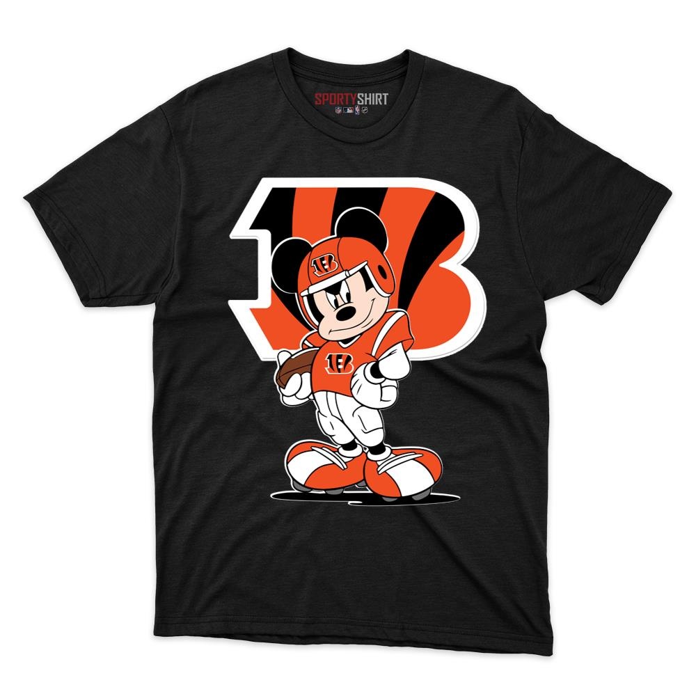 Cincinnati Bengals Mickey Mouse Player Disney Cartoon Unisex Cotton Graphic Tee, Fan Shirt for Game Day