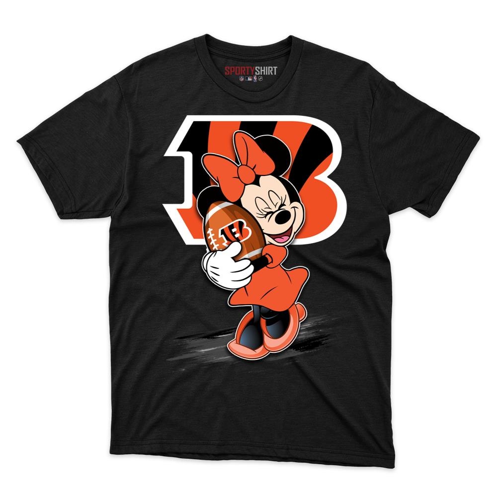 Cincinnati Bengals Minnie Mouse Disney Cartoon Unisex Cotton Graphic Tee, Fan Shirt for Game Day