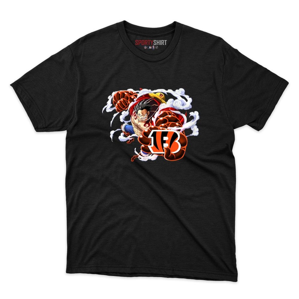 Cincinnati Bengals Monkey D Luffy Gear One Piece Anime Unisex Cotton Graphic Tee, Fan Shirt for Game Day