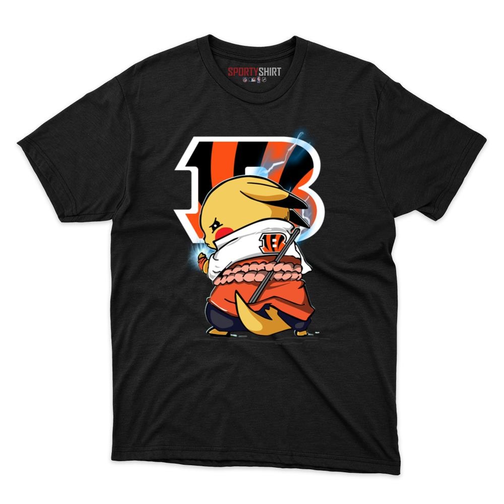 Cincinnati Bengals Pikachu Meets Sasuke Uchiha Pokemon Anime Unisex Cotton Graphic Tee, Fan Shirt
