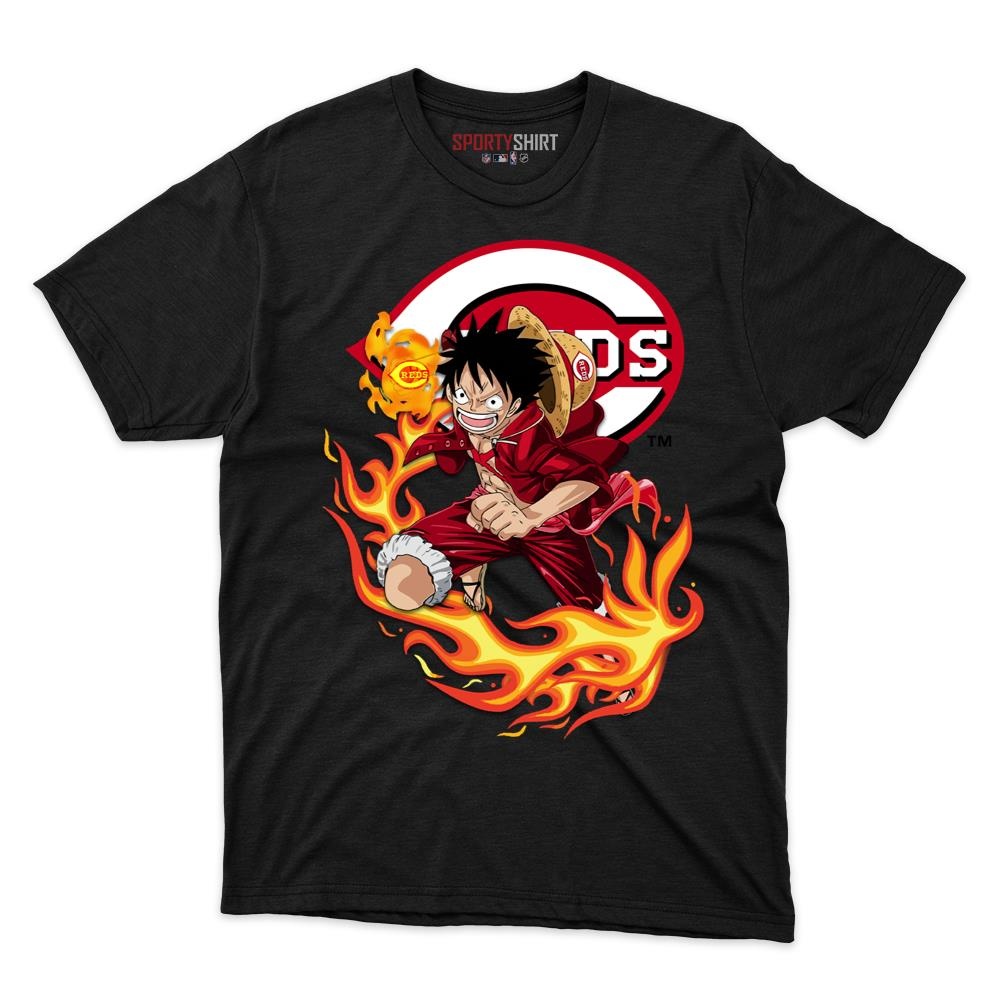 Cincinnati Reds Luffy One Piece Pirate Anime Unisex Cotton Graphic Tee, Fan Shirt for Game Day