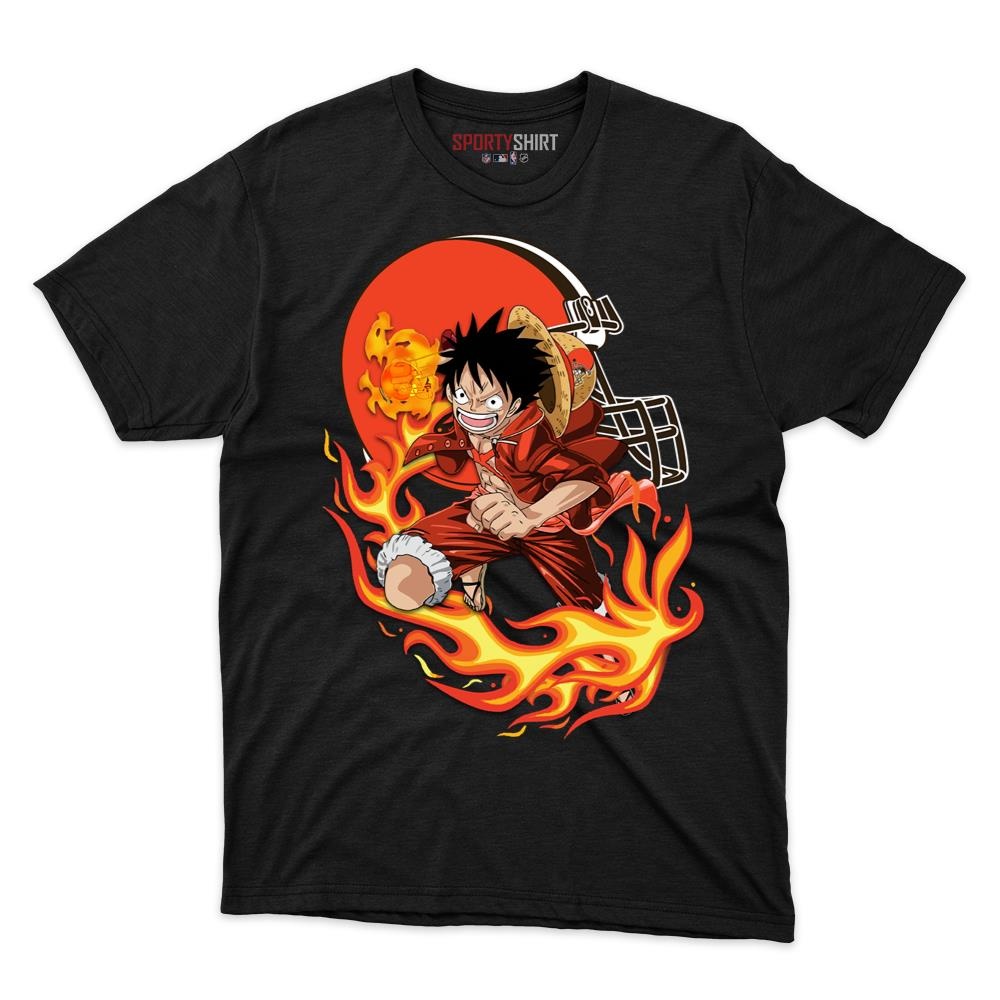 Cleveland Browns Luffy One Piece Pirate Anime Unisex Cotton Graphic Tee, Fan Shirt for Game Day