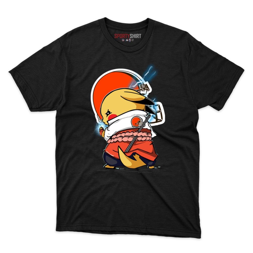 Cleveland Browns Pikachu Meets Sasuke Uchiha Pokemon Anime Unisex Cotton Graphic Tee, Fan Shirt