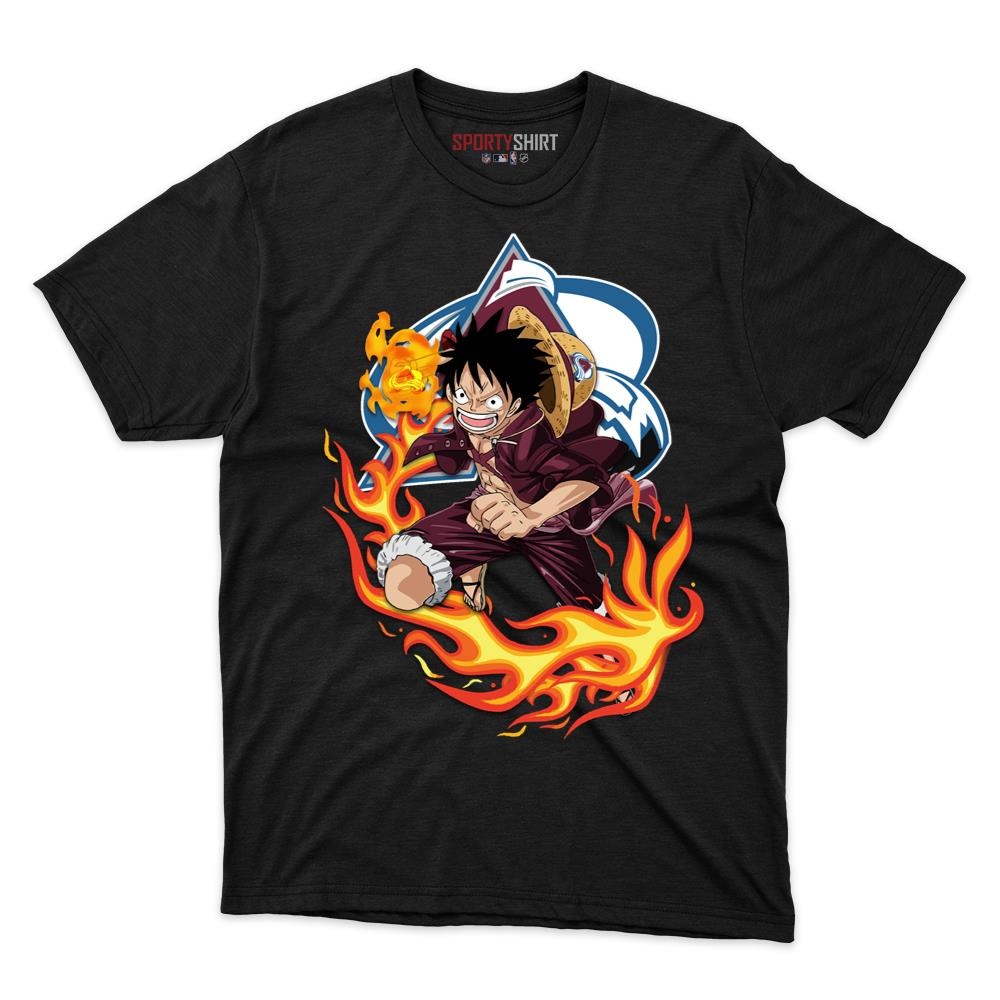Colorado Avalanche Luffy One Piece Unisex Cotton Graphic Tee, Anime Crossover Shirt, Game Day Fan Gift