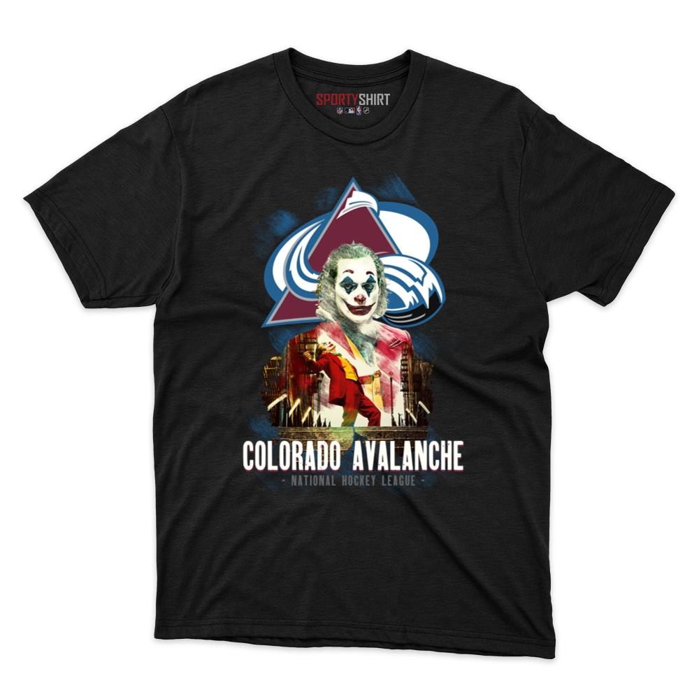 Colorado Avalanche Put On A Happy Face Joker Unisex Cotton Graphic Tee, Comic Villain Shirt, Game Day Gift
