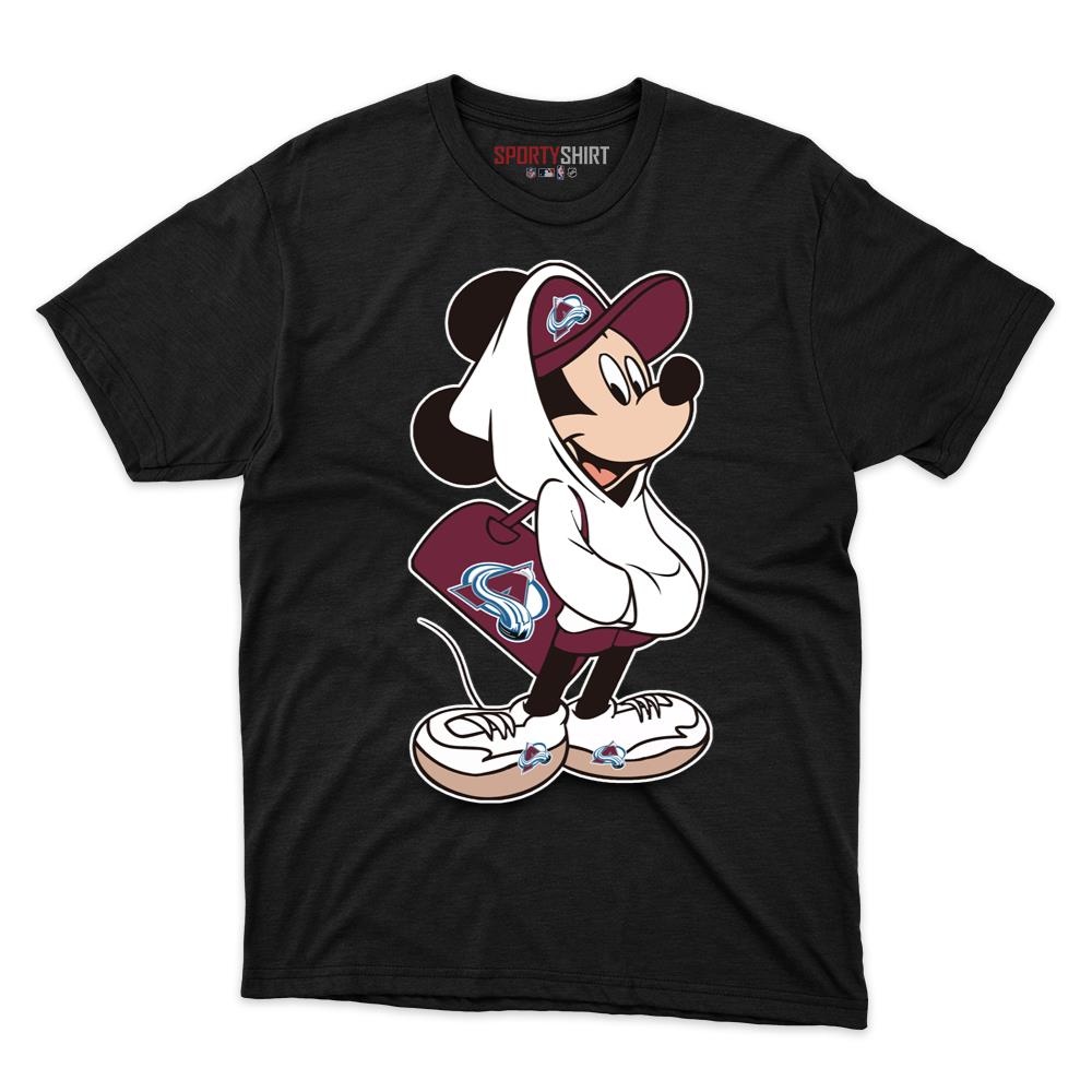 Colorado Avalanche Mickey Mouse Unisex Cotton Graphic Tee, Disney Cartoon Crossover Shirt, Game Day Gift