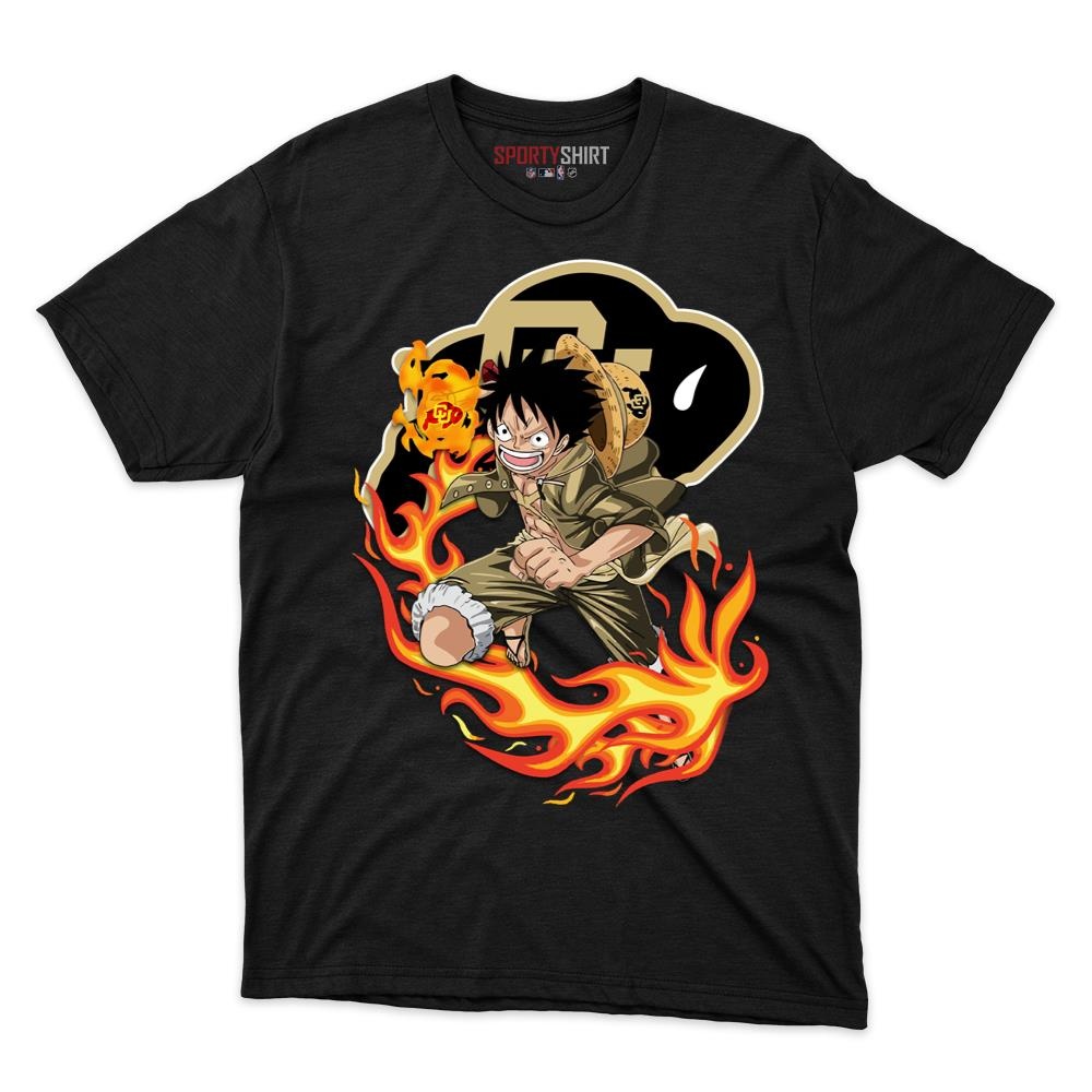 Colorado Buffaloes Luffy One Piece Unisex Cotton Graphic Tee, Anime Crossover Shirt, Game Day Fan Gift
