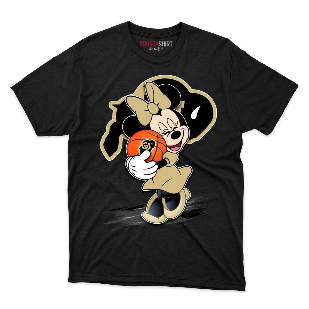 Colorado Buffaloes Minnie Mouse Unisex Cotton Graphic Tee, Disney Cartoon Crossover Shirt, Game Day Gift