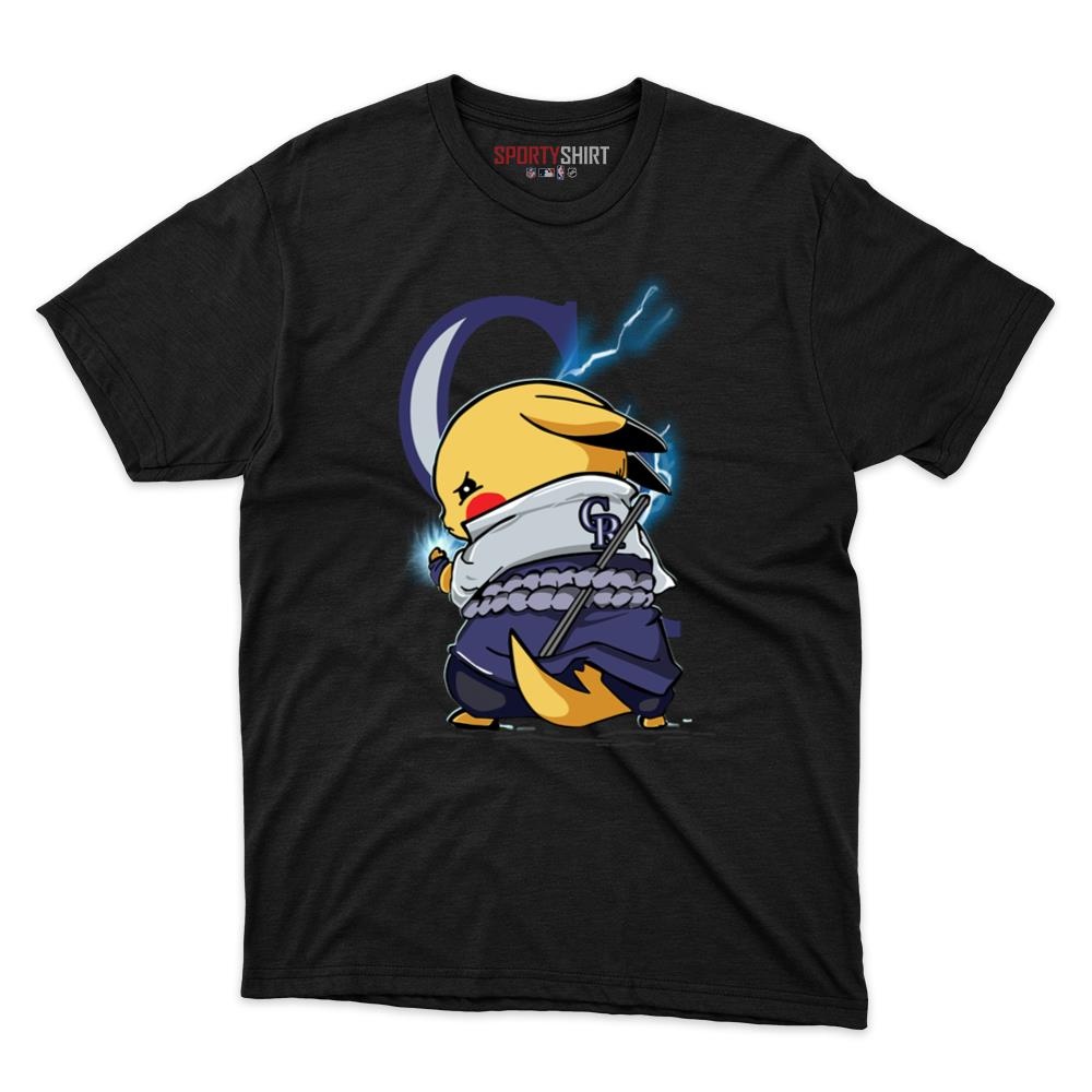 Colorado Rockies Pikachu Meets Sasuke Uchiha Unisex Cotton Tee, Pokemon Anime Graphic Shirt, Game Day Gift