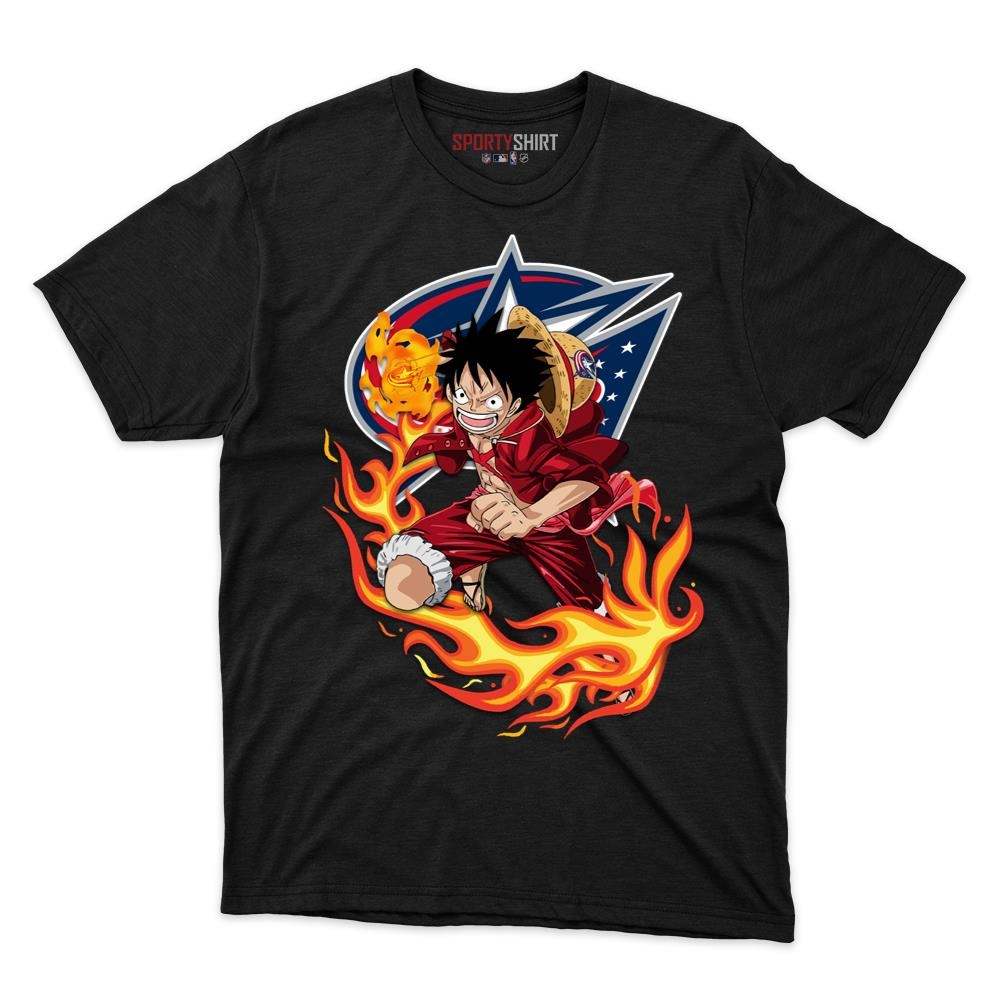 Columbus Blue Jackets Luffy One Piece Unisex Cotton Graphic Tee, Anime Crossover Shirt, Game Day Gift