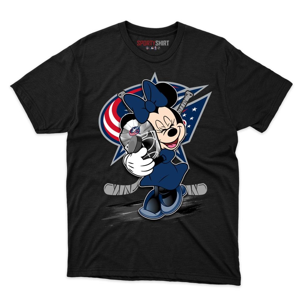 Columbus Blue Jackets Minnie Mouse Unisex Cotton Graphic Tee, Disney Cartoon Shirt, Game Day Fan Gift