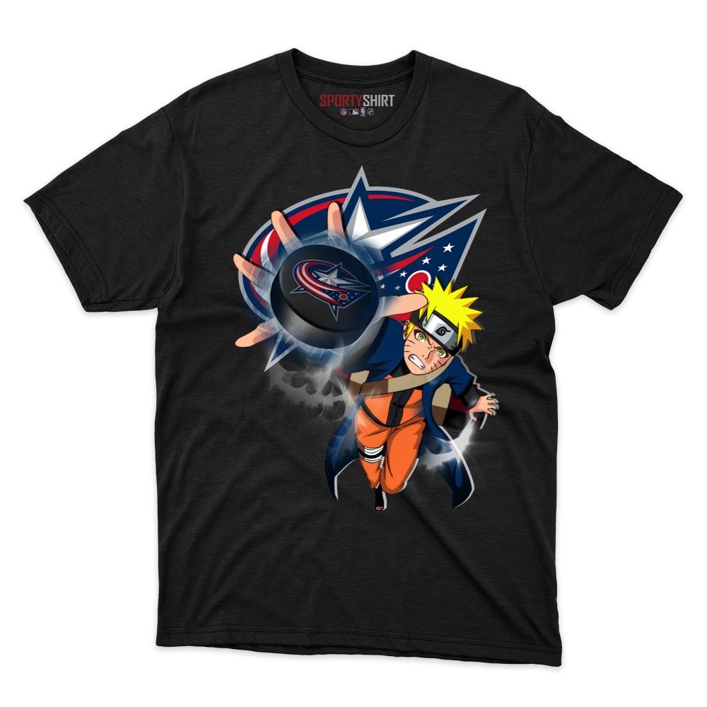 Columbus Blue Jackets Naruto Unisex Cotton Graphic Tee, Anime Ninja Crossover Shirt for Game Day Fans