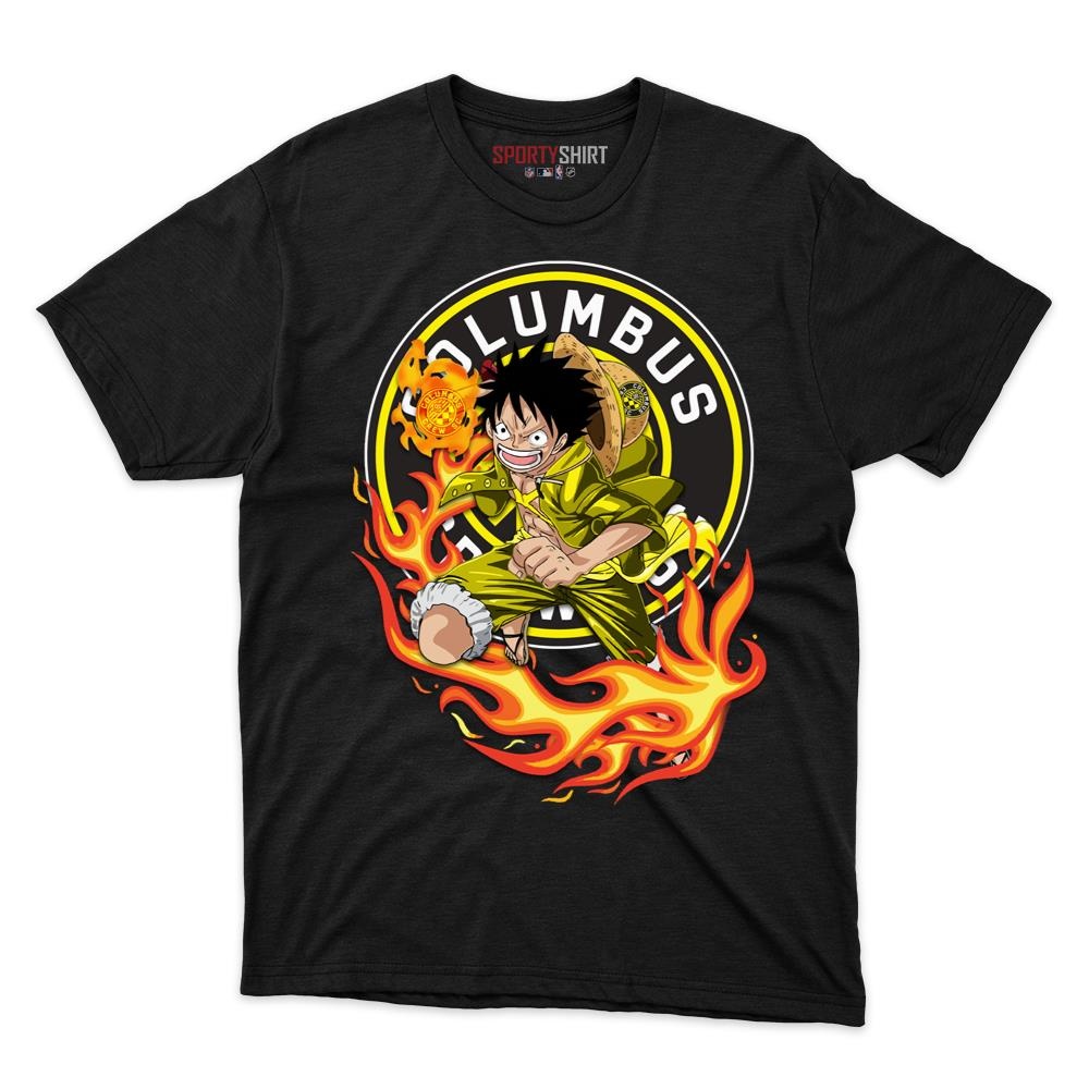 Columbus Crew SC MLS Luffy One Piece Unisex Cotton Graphic Tee, Anime Crossover Shirt, Game Day Gift