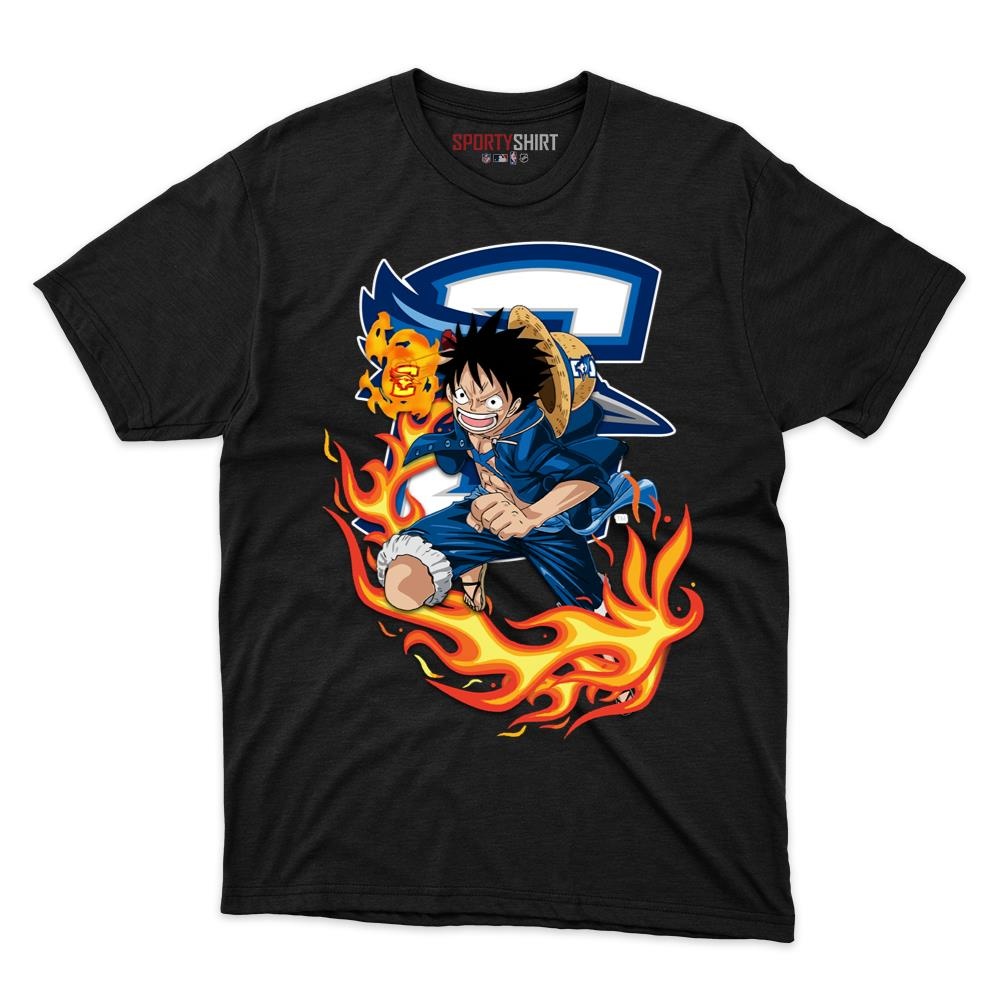 Creighton Bluejays Luffy One Piece Unisex Cotton Graphic Tee, Anime Crossover Shirt, Game Day Gift