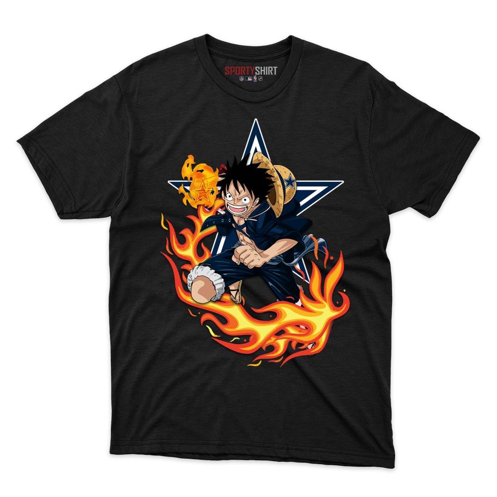 Dallas Cowboys Luffy One Piece Unisex Cotton Graphic Tee, Anime Crossover Shirt, Game Day Fan Gift