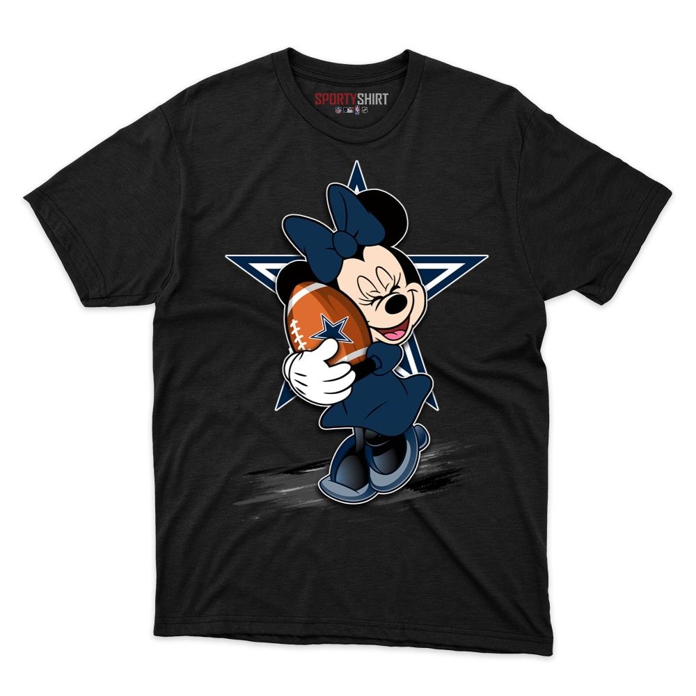 Dallas Cowboys Minnie Mouse Unisex Cotton Graphic Tee, Disney Cartoon Crossover Shirt, Game Day Fan Gift