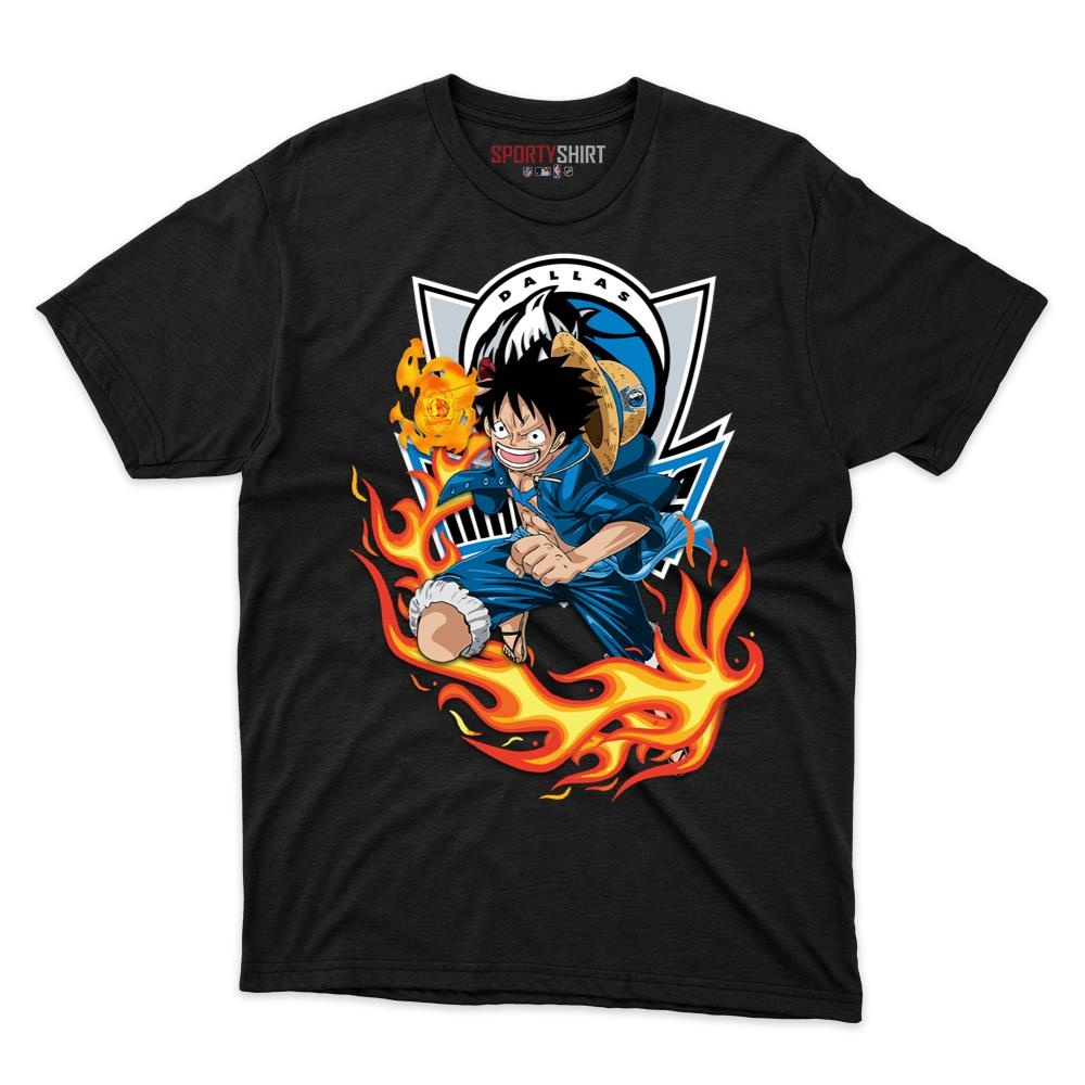 Dallas Mavericks Luffy One Piece Unisex Cotton Graphic Tee, Anime Crossover Shirt, Game Day Fan Gift
