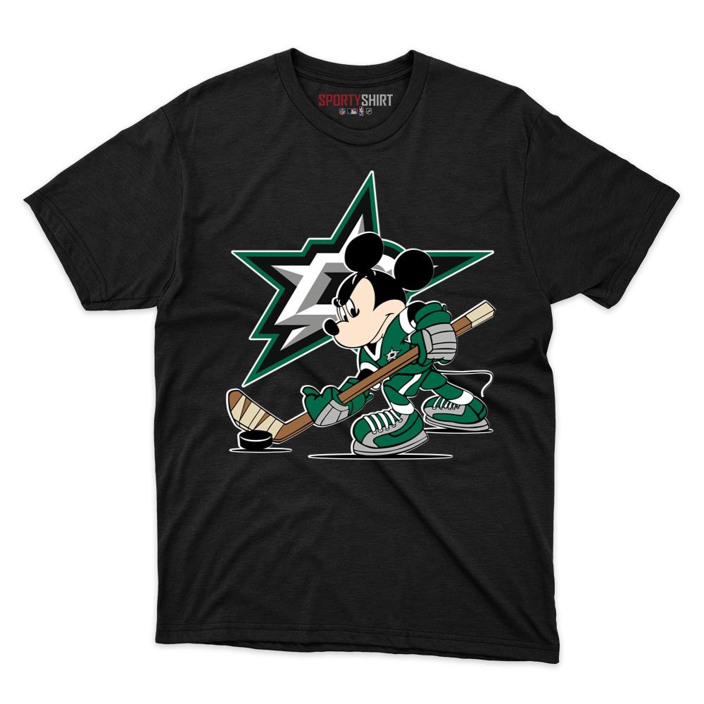 Dallas Stars Mickey Mouse Hockey Player Shirt, Unisex Cotton Disney Cartoon Graphic Tee, Game Day Gift