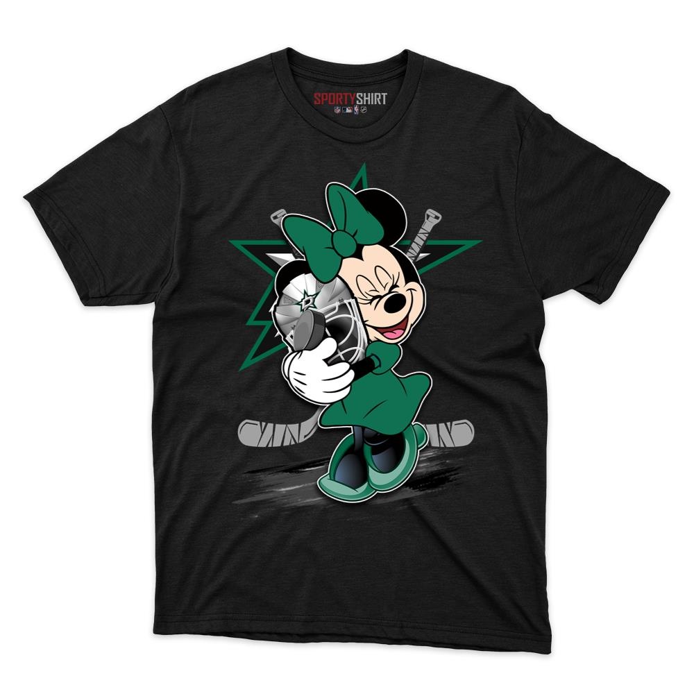Dallas Stars Minnie Mouse Hockey Shirt, Unisex Cotton Disney Cartoon Graphic Tee, Game Day Fan Gift