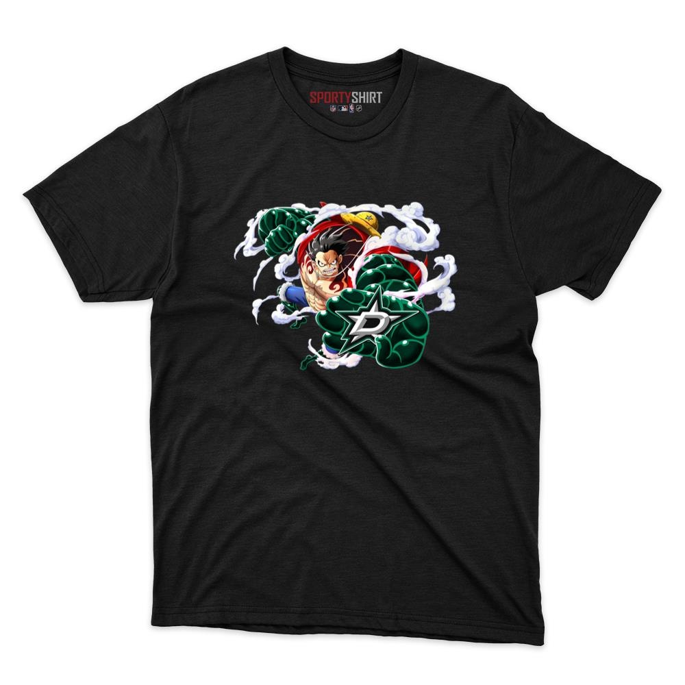 Dallas Stars Monkey D Luffy Gear One Piece Shirt, Unisex Cotton Anime Pirate Graphic Tee for Hockey Fans