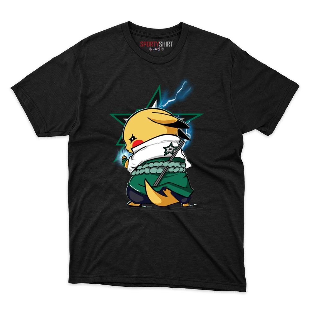 Dallas Stars Pikachu Meets Sasuke Uchiha Shirt, Unisex Cotton Pokemon Anime Graphic Tee for Hockey Fans