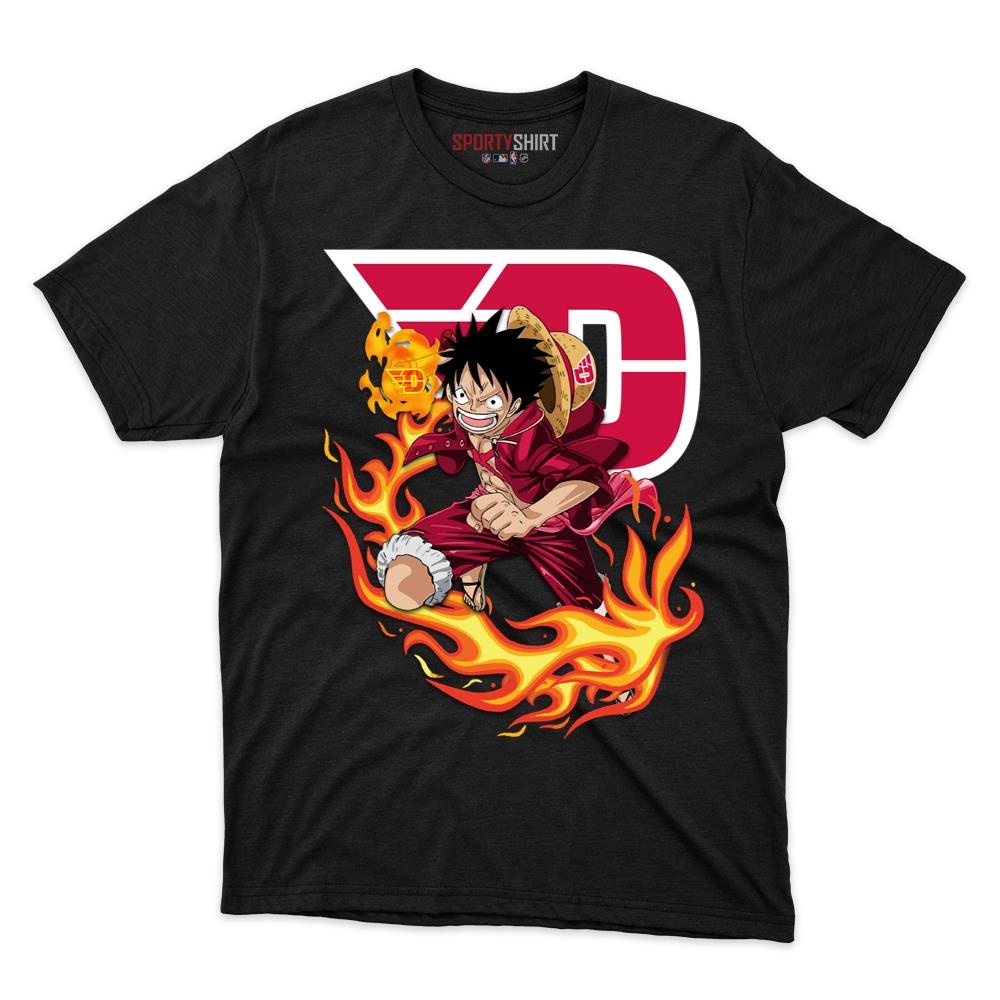 Dayton Flyers Luffy Straw Hat One Piece Shirt, Unisex Cotton Anime Pirate Graphic Tee for College Fans