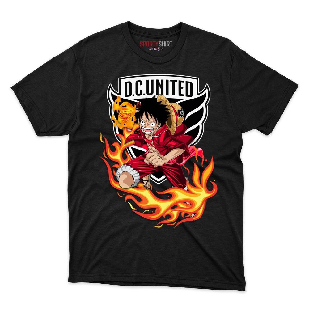 DC United MLS Luffy One Piece Unisex Cotton Graphic Tee, Anime Crossover Shirt, Game Day Fan Gift
