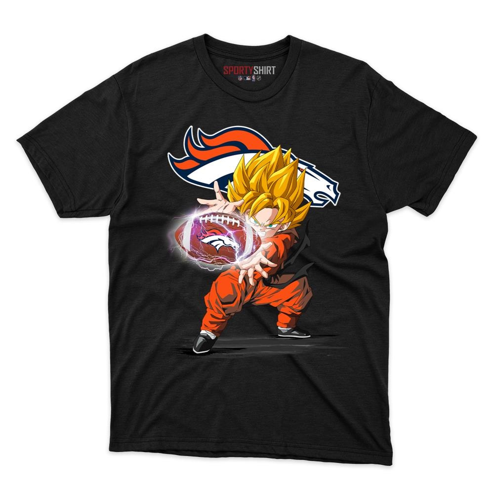 Denver Broncos Goku Dragon Ball Z Shirt, Unisex Cotton Anime Saiyan Graphic Tee for Football Game Day Fans