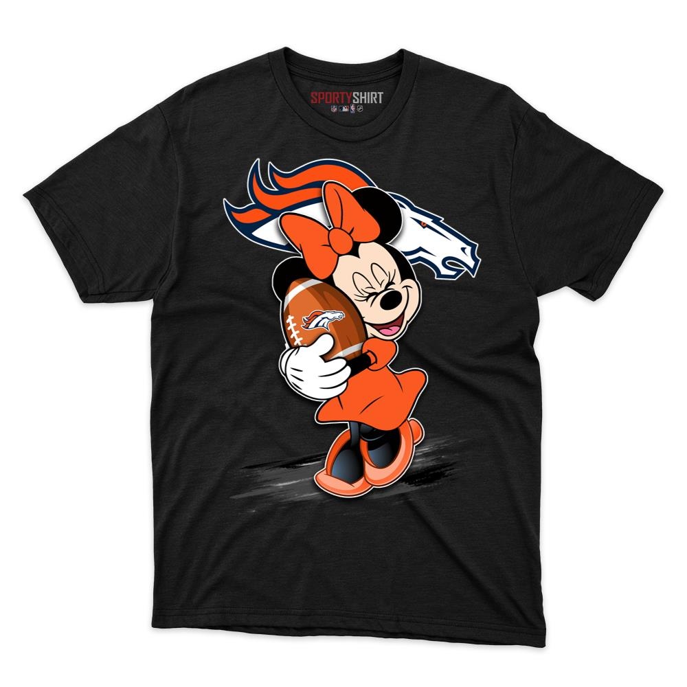 Denver Broncos Minnie Mouse Football Shirt, Unisex Cotton Disney Cartoon Graphic Tee, Game Day Fan Gift