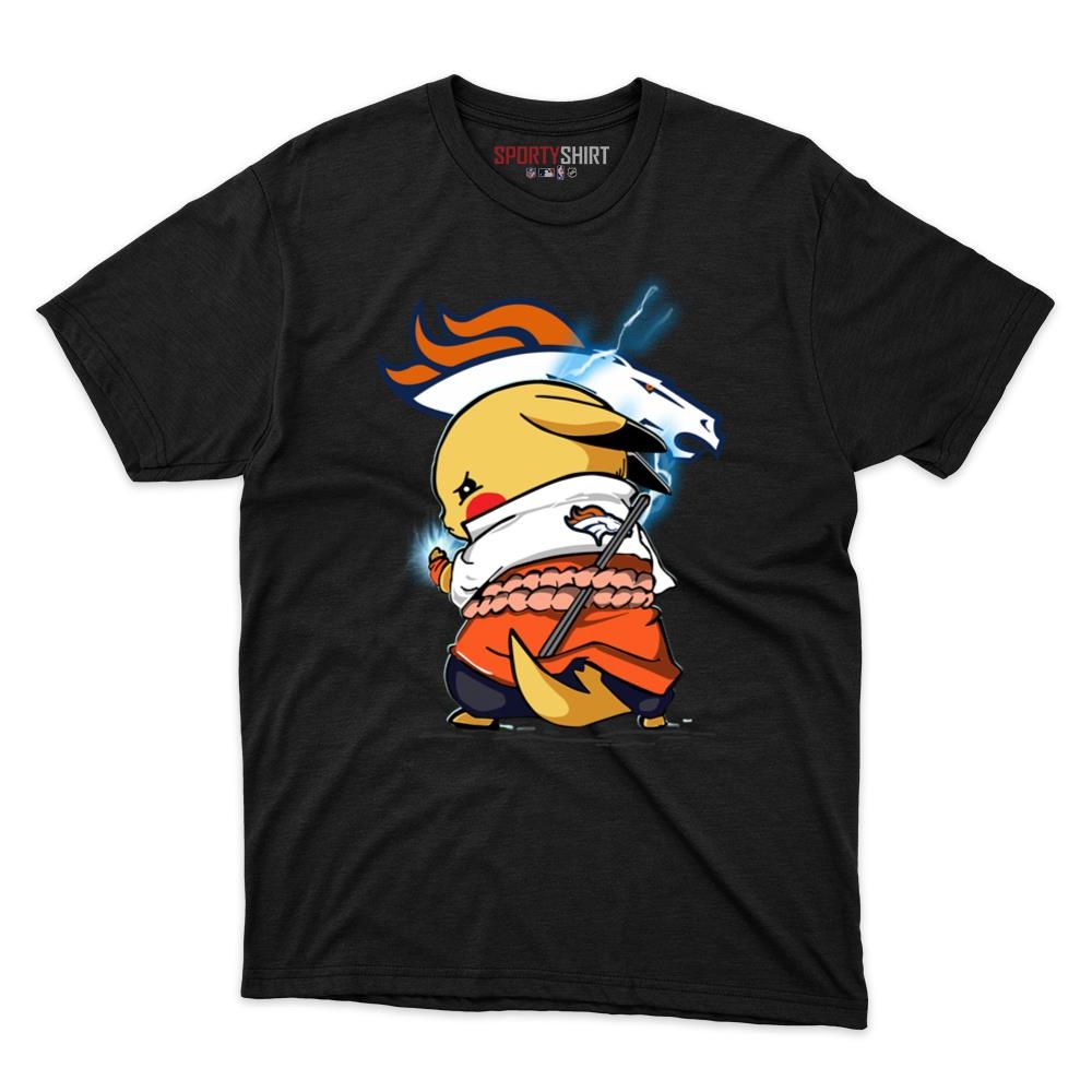 Denver Broncos Pikachu Meets Sasuke Uchiha Shirt, Unisex Cotton Pokemon Anime Graphic Tee for Fans