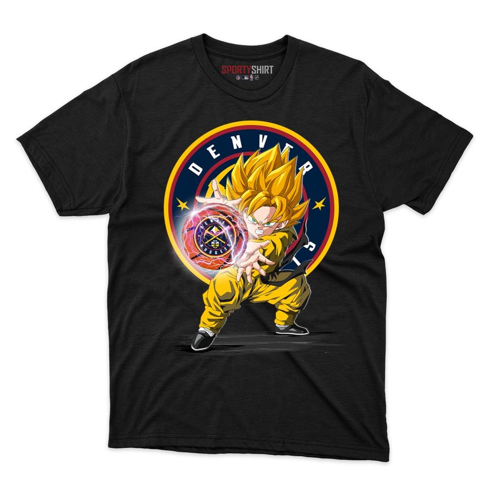 Denver Nuggets Goku Dragon Ball Z Shirt, Unisex Cotton Anime Saiyan Graphic Tee for Basketball Game Day Fans