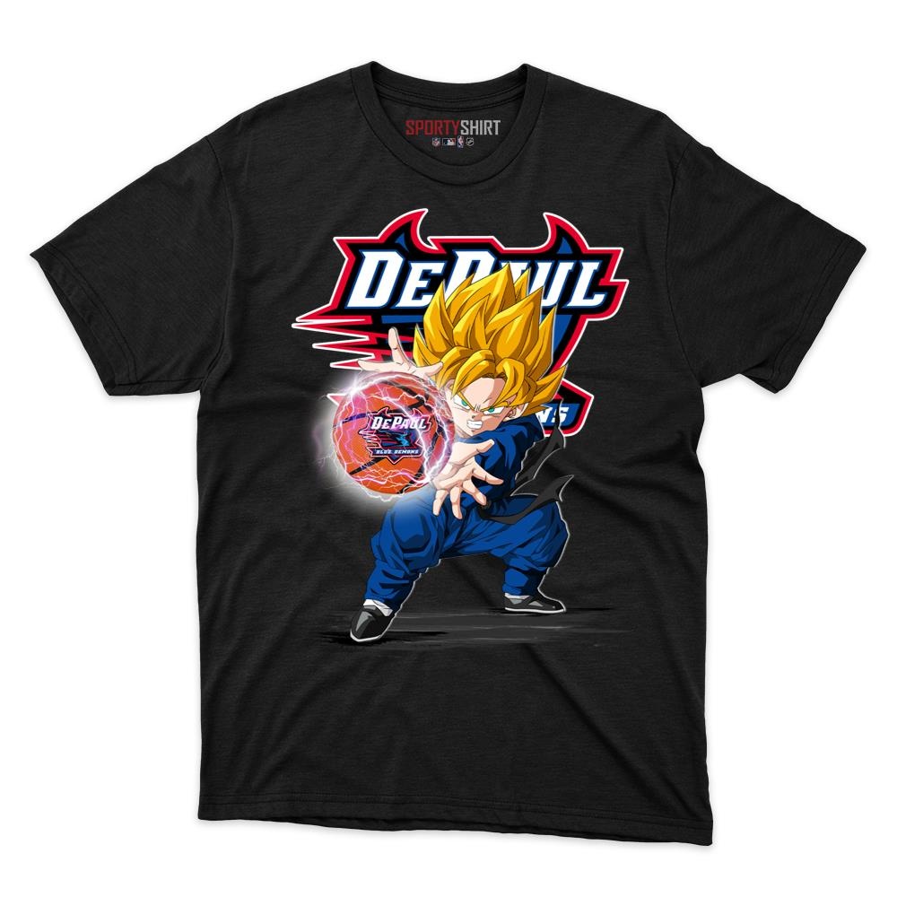 DePaul Blue Demons Goku Dragon Ball Z Shirt, Unisex Cotton Anime Saiyan Graphic Tee for College Game Day Fans