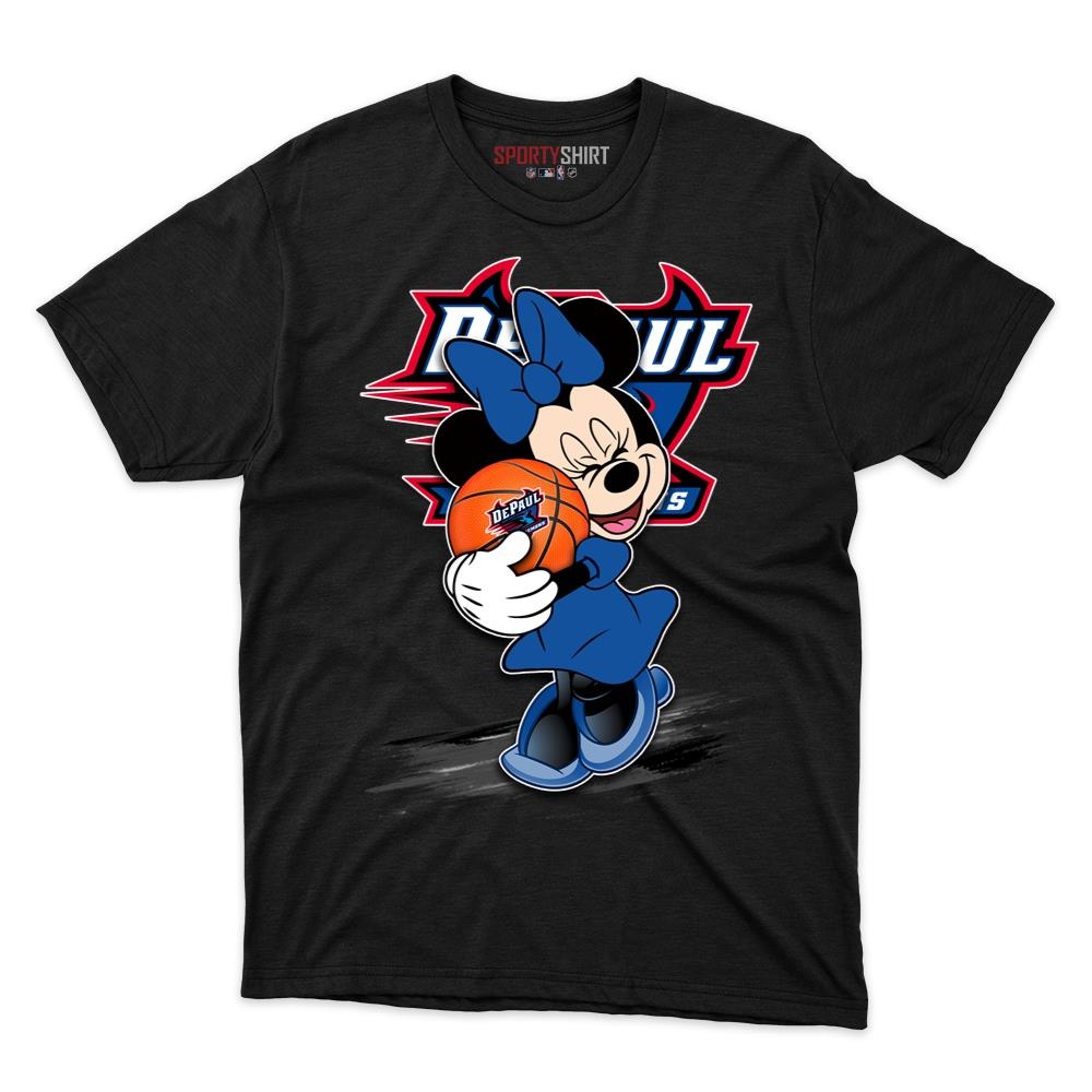 DePaul Blue Demons Minnie Mouse Basketball Shirt, Unisex Cotton Disney Cartoon Graphic Tee, Game Day Gift
