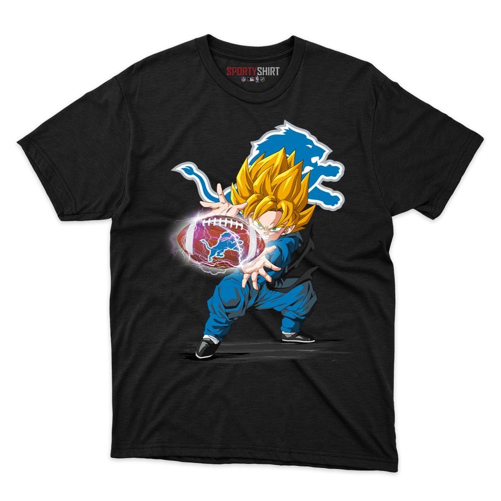 Detroit Lions Goku Dragon Ball Z Shirt, Unisex Cotton Anime Saiyan Graphic Tee for Football Game Day Fans