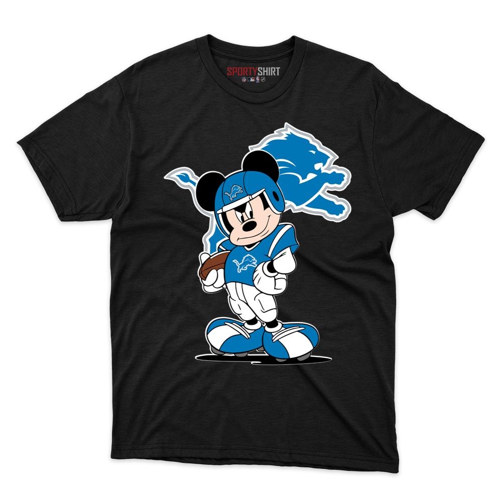 Detroit Lions Mickey Mouse Star Player Shirt, Unisex Cotton Disney Cartoon Graphic Tee, Game Day Gift
