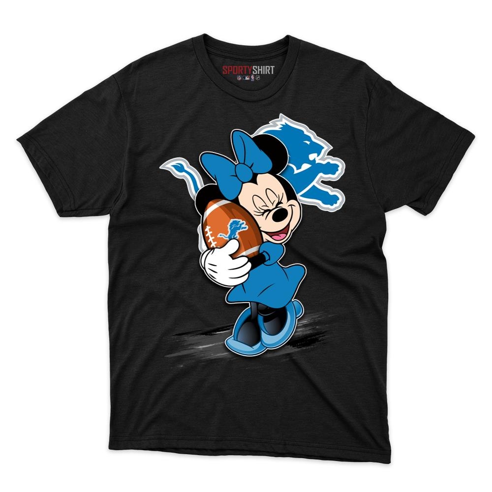 Detroit Lions Minnie Mouse Football Shirt, Unisex Cotton Disney Cartoon Graphic Tee, Game Day Fan Gift