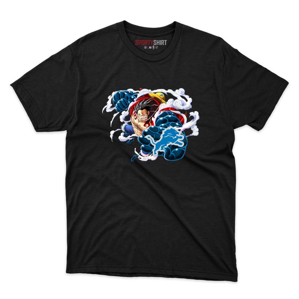 Detroit Lions Monkey D Luffy Gear One Piece Shirt, Unisex Cotton Anime Pirate Crew Graphic Tee for Fans