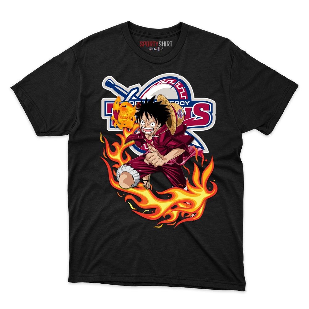 Detroit Mercy Titans Luffy Straw Hat One Piece Shirt, Unisex Cotton Anime Pirate Graphic Tee for Fans