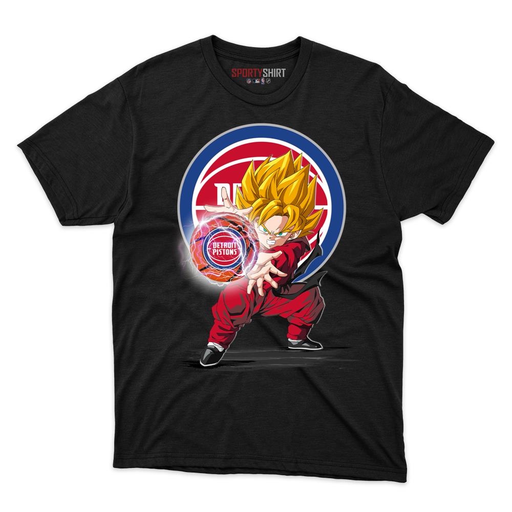 Detroit Pistons Goku Dragon Ball Z Shirt, Unisex Cotton Anime Saiyan Graphic Tee for Basketball Game Day Fans